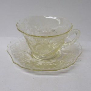 Cambridge Elegant Glass Yellow Apple Blossom Cup and Saucer